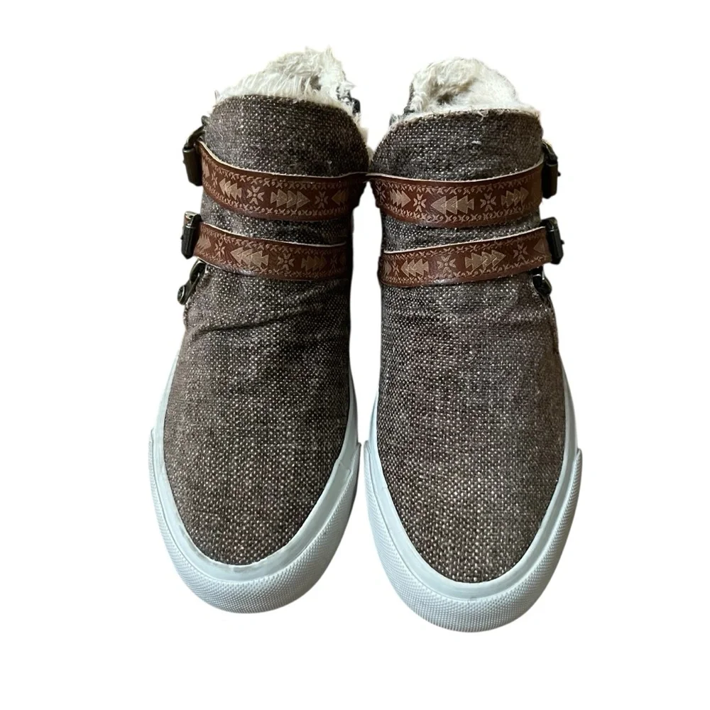 Blowfish Malibu Brown Faux Fur High Top Sneakers Buckle Zip Slip-On Shoes